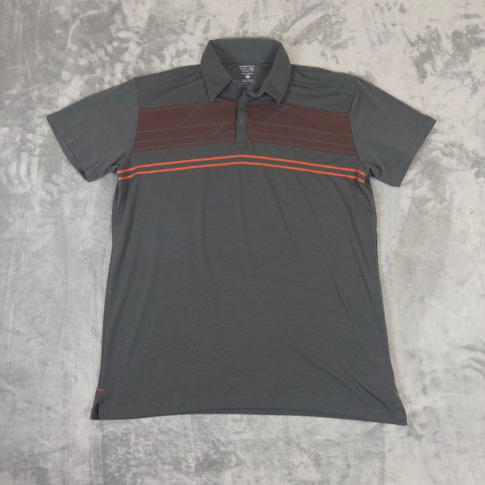 Mountain Hardwear Polo Shirt Mens Large Gray Short Sleeve Graphic Outdoor Hiking